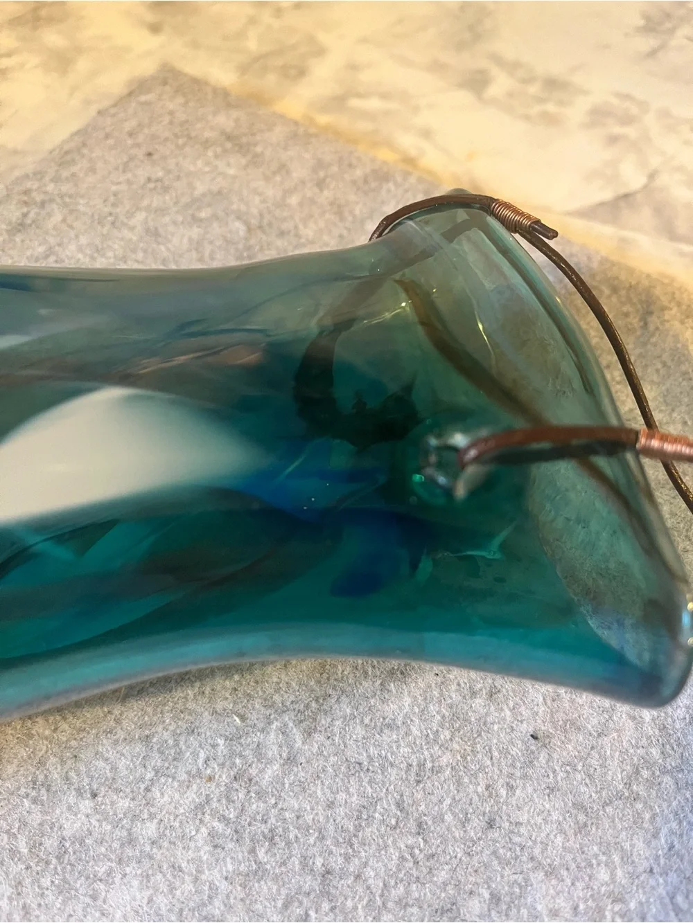 Firewind Art Glass by Jim Miller Blue Swirl Wall Pocket Vase